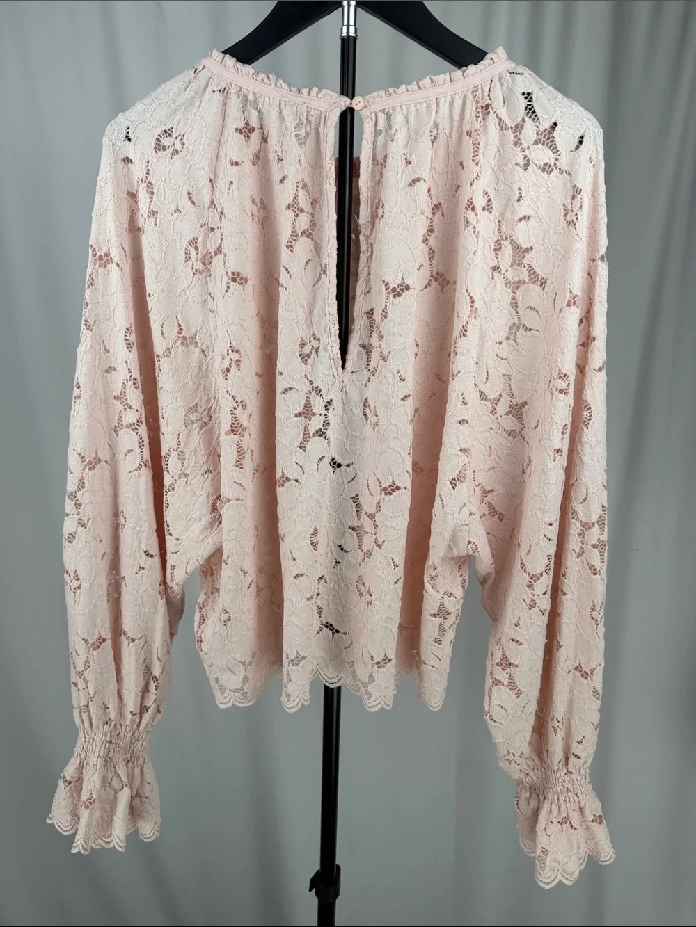 Free People Olivia Lace Top Blush Pink Balloon Sleeve Small